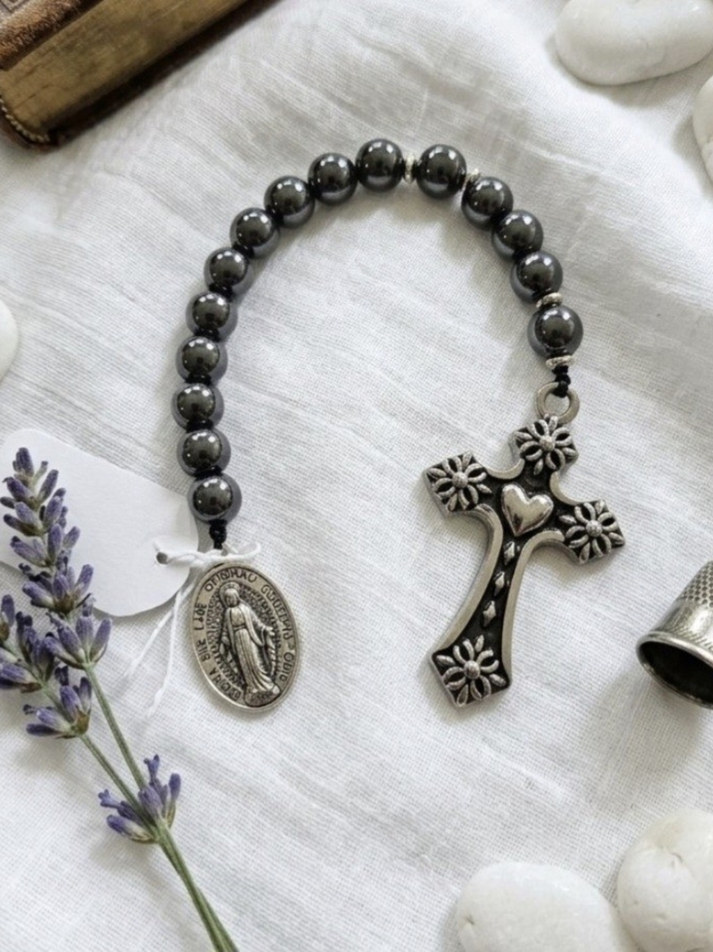 Hematite Bead Rosary Tenner - Pocket Rosary